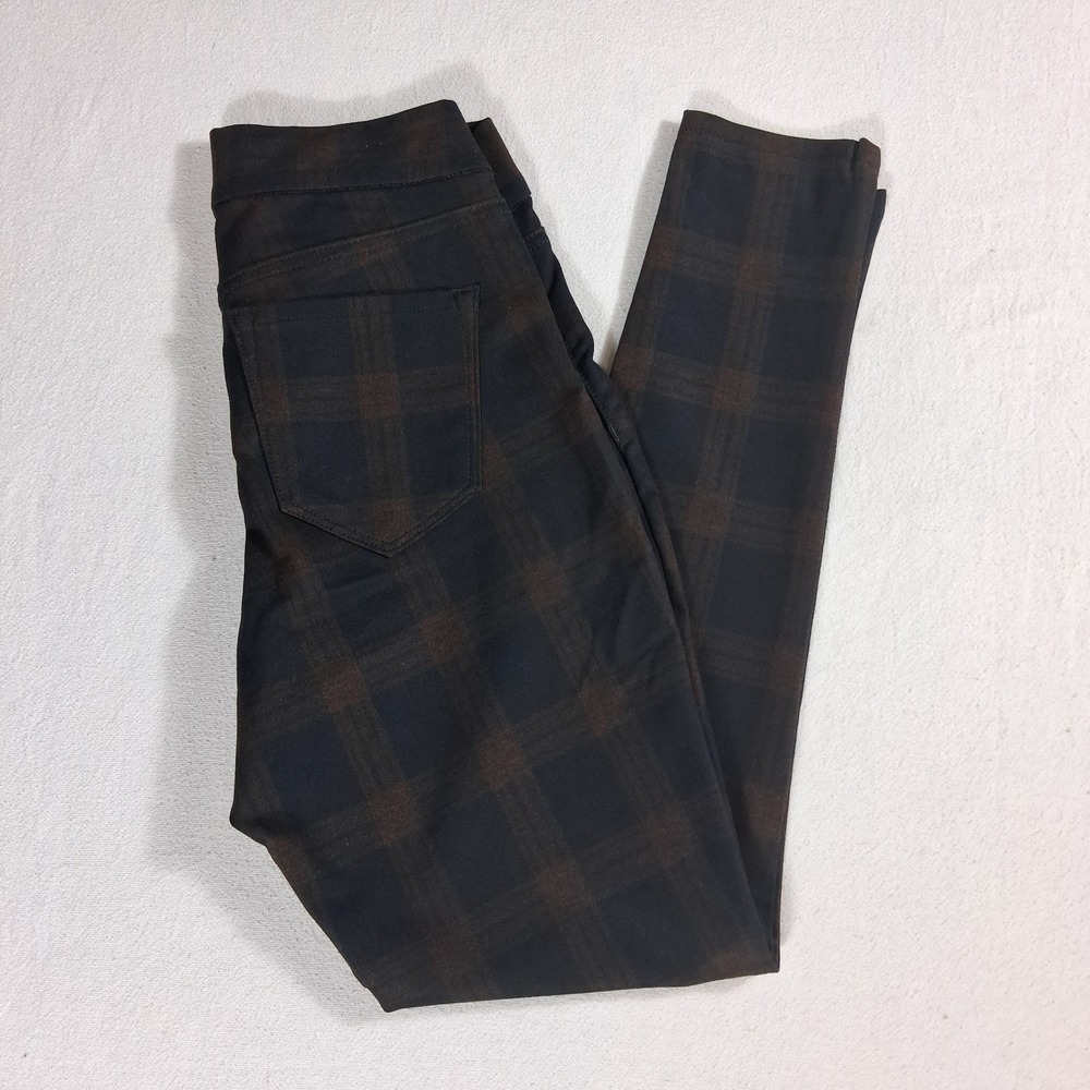 Nine West Jeans Skinny Pull-On Pants Womens Small Navy Brown Plaid Stretch